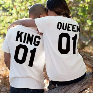 T-shirt de Couple Blanche King et Queen