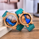 Montres Bleues en Bois pour Couple