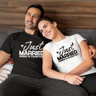 T-shirts Blanc et Noir pour 25ème Anniversaire de Mariage de Couple