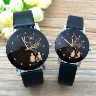 Montres en Cuir Noir pour Couple