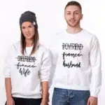 Pull Blanc pour Couple à Imprimé Romantique