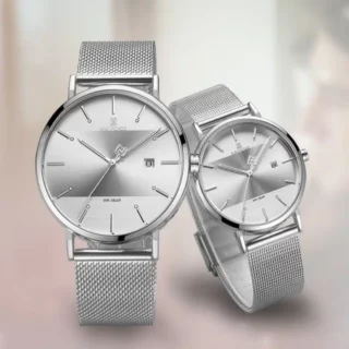 Montres Classiques Argentées pour Couple
