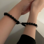 Bracelets Magnétiques en Perles Noires Rondes pour Couple