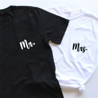 T-shirts Simple Imprimé Mrs et Mr pour Couple