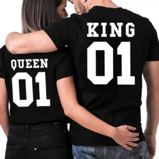 T-shirt Noir pour Couple King et Queen